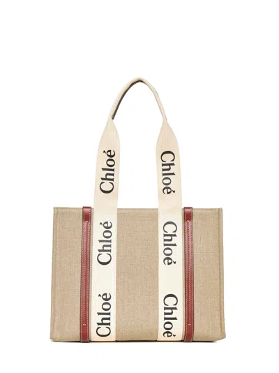 Chloé Women Woody Linen Tote Bag Chloè In Multi