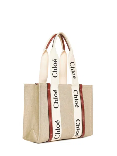 Chloé Women Woody Linen Tote Bag Chloè In Multi