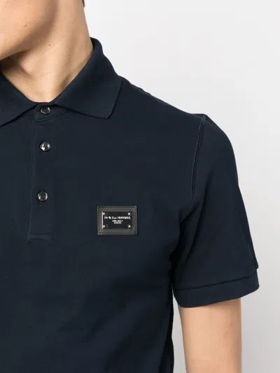 Dolce & Gabbana Men Logo Cotton Polo Shirt In Blue