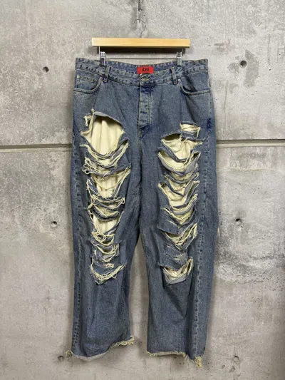 Pre-owned 424 Big Daddy Ripped Denim Jeans In Blue