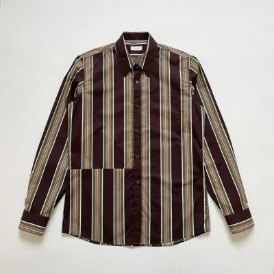 Pre-owned Dries Van Noten Sample Panelled 70's Stripe Shirt In Purple
