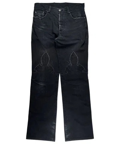 Pre-owned Chrome Hearts Thrashed Fleur Knee Bootcut Faded Denim Jeans In Black