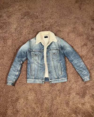 Pre-owned Saint Laurent Fw16 Sherpa Denim Jacket In Blue