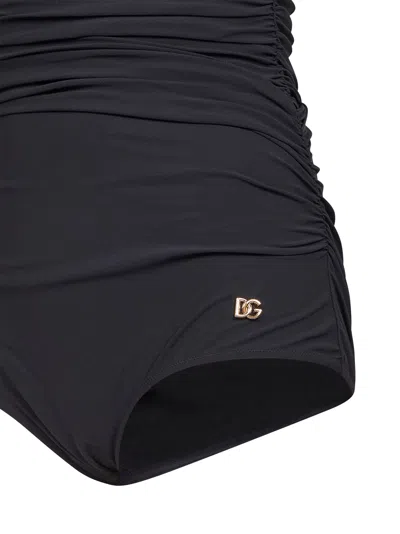Dolce & Gabbana Women Black Sensitive Fabric Draped One-piece Swimsuit In Black