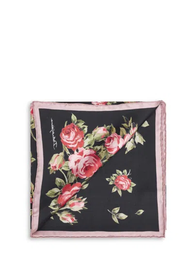 Dolce & Gabbana Women Multicolor Silk Square Scarf With All-over Floral Motif And Logo On The Front In Black