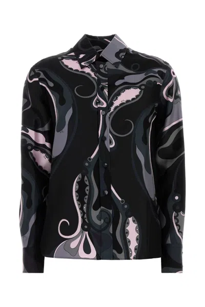 Pucci Emilio  Printed Silk Shirt In Blue