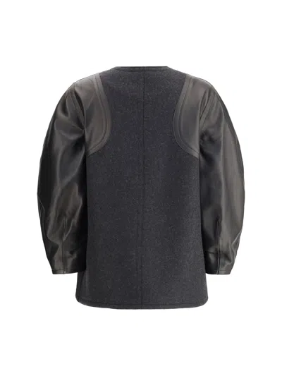 Fendi Women Blouson Jacket In Mélange Wool And Soft Nappa Leather In Multi
