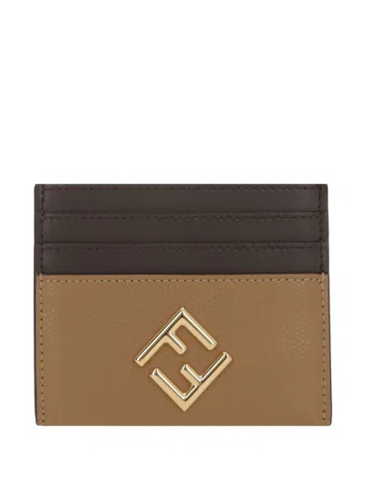 Fendi Women Ff Diamonds Leather Card Case In Brown