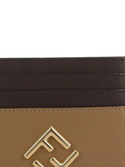 Fendi Women Ff Diamonds Leather Card Case In Brown