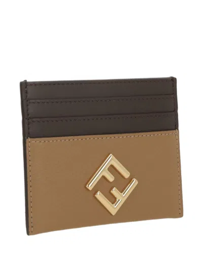 Fendi Women Ff Diamonds Leather Card Case In Brown