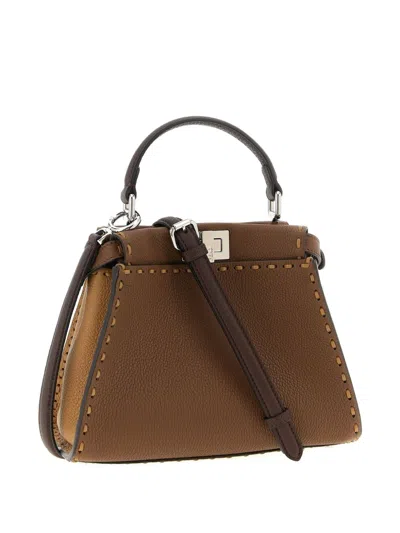 Fendi Women Peekaboo Mini Leather Handbag In Brown