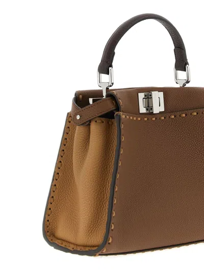 Fendi Women Peekaboo Mini Leather Handbag In Brown