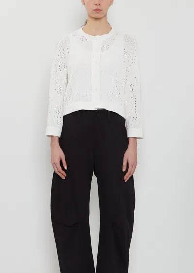 Y's Cropped Cotton Knit Cardigan In White