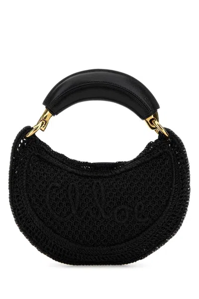 Chloé Chloe Black Raffia Mini Summer Banana Handbag In Black