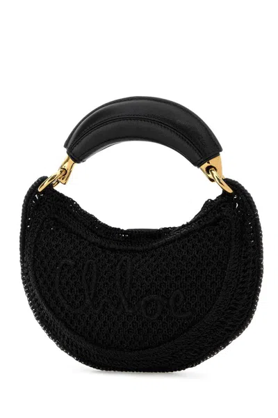 Chloé Chloe Black Raffia Mini Summer Banana Handbag In Black