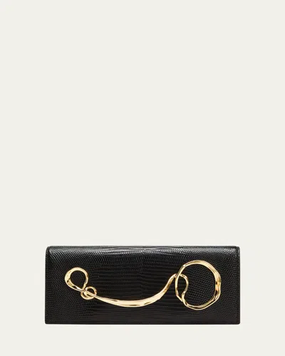 Alexis Bittar Twisted Gold Side Handle Clutch Purse In Black