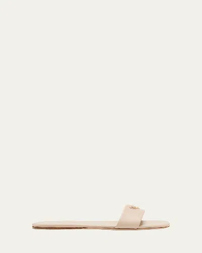 Prada Leather Logo Flat Slide Sandals In Neutral