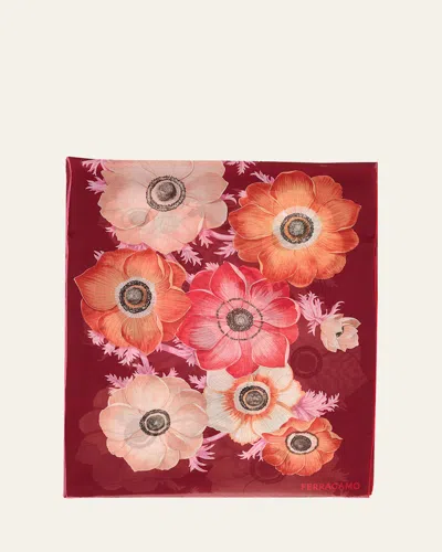 Ferragamo Floral-print Silk Scarf In Red