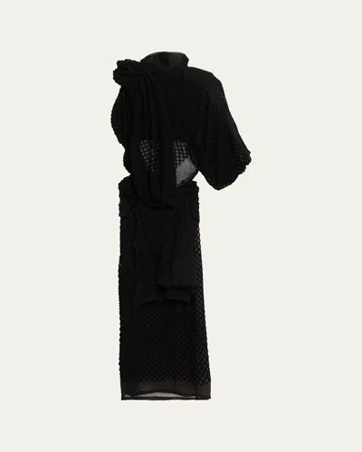 Diotima Mayor Draped Open-back Silk Midi Dress In Black