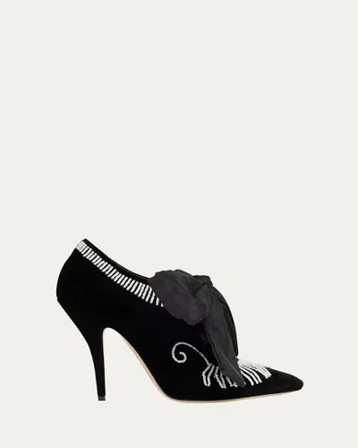 Valentino Rockoco Beaded Lace-up Velvet Pumps In Black