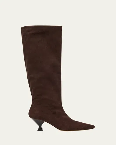 Maria Luca Noa Suede Knee Boots In Brown