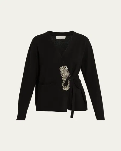 Dries Van Noten Tiah Beaded Cashmere Wrap Cardigan In Black