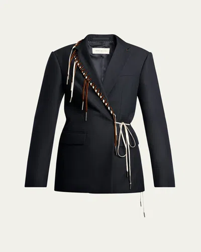 Dries Van Noten Baftan Long Sleeve Notched Lapel Jacket In Blue