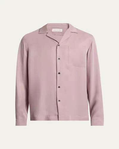Dries Van Noten Men's Washed Cupro Notch-collar Sport Shirt In Pink