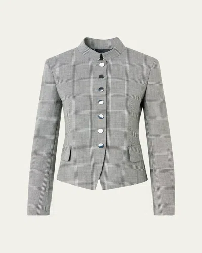Akris Deva Prince Of Wales Wool Single-breasted Jacket In Gray