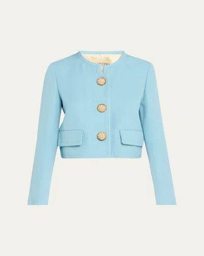 Valentino Viscose Jewel Button Jacket In Blue