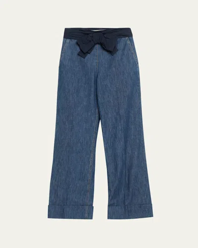 Valentino Chambray Denim Pants With Bow In Blue