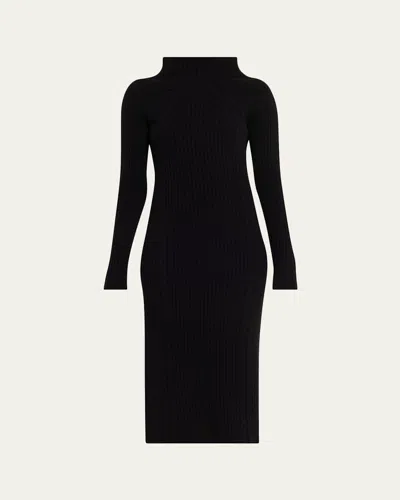 Max Mara Funnel-neck Ribbed Cable-knit Midi Dress In Black