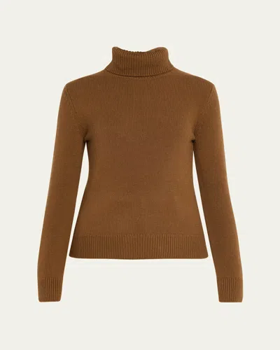 Ralph Lauren Cashmere Turtleneck Sweater With Ribbed Cuffs And Hem In Brown