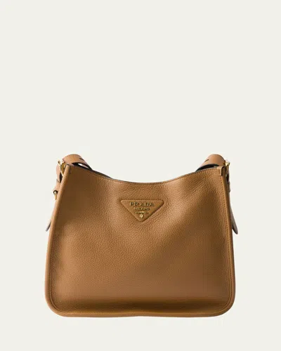 Prada Medium Daino Soft Leather Hobo Crossbody Bag In Brown