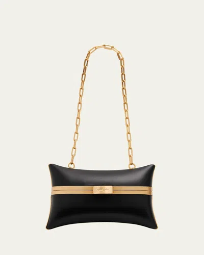 Cult Gaia Olea Leather Puffy Pillow Clutch Bag In Black