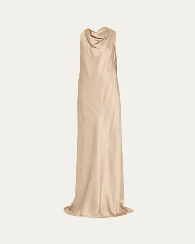 Brunello Cucinelli Cowl-neck Silk Sleeveless Gown In Neutral