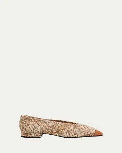 Loro Piana Rebecca Tweed Cap-toe Ballerina Flats In Brown