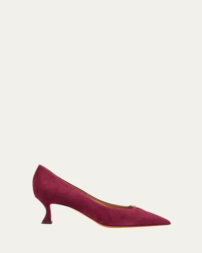 Santoni Suede Buckle Mid-heel Pumps In Red