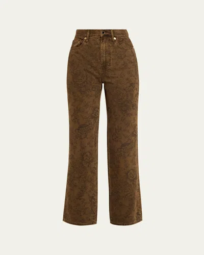 Veronica Beard Dylan Floral Straight-leg Jeans In Brown