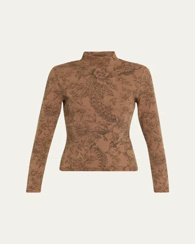 Veronica Beard Nate Floral Mock-neck Top In Brown