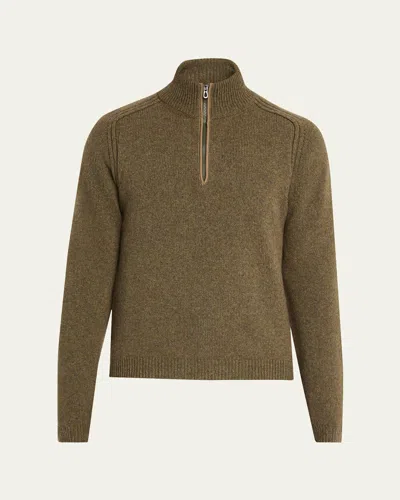 Sease Men's Cashmere Mouline Half-zip Sweater In Green