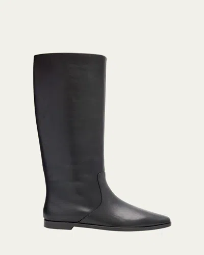 Loeffler Randall Tilly Flat Leather Knee-high Riding Boots In Black