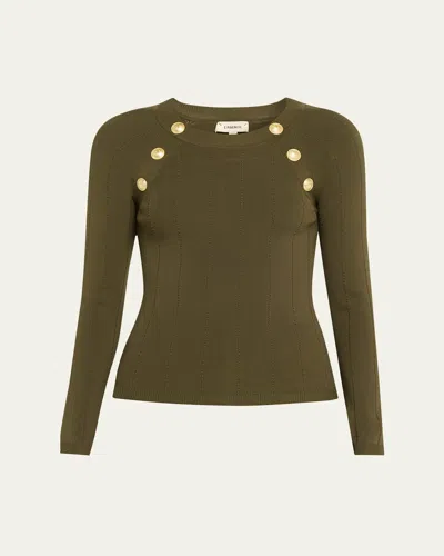 L'agence Gretchen Button Knit Pullover In Green