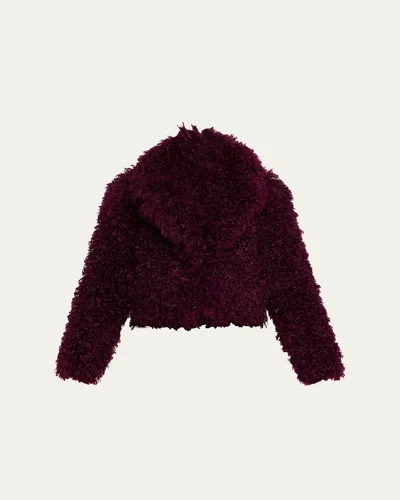 L'agence Aura Cropped Faux Fur Jacket In Burgundy