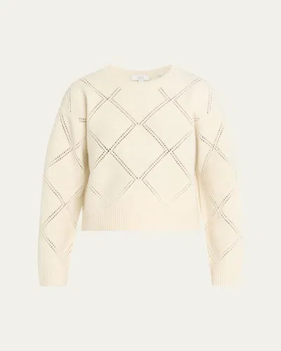 Vince Textured Argyle Italian Wool Sweater In Neutral