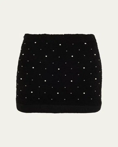 Frame The Embellished Knit Wool Blend Miniskirt In Black