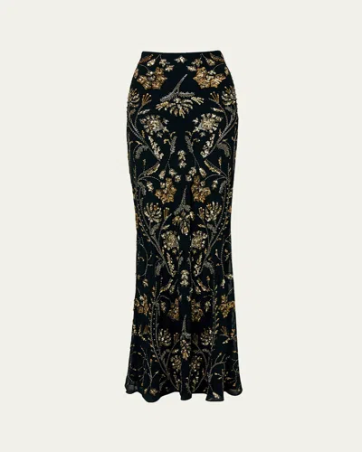 Veronica Beard Medina Hand-beaded Georgette Skirt In Gold