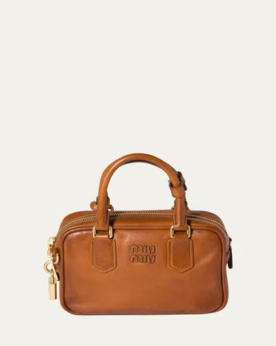 Miu Miu Arcadie Aged Leather Shoulder Bag In Brown