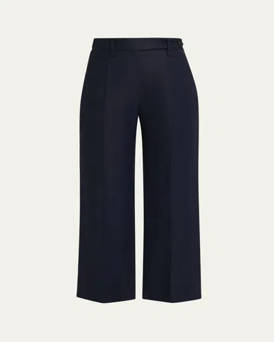 Brunello Cucinelli Linen Twill Wide-leg Crop Cigarette Pants In Blue