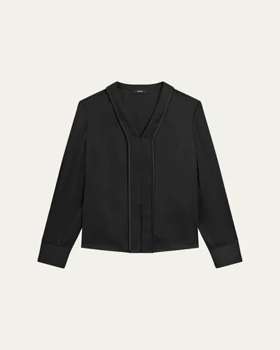 Theory Long-sleeve Satin Blouse In Black